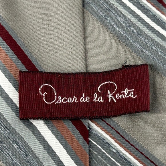 Oscar de la Renta Mens Grey Striped Polyester Necktie‎ - Picture 3 of 6